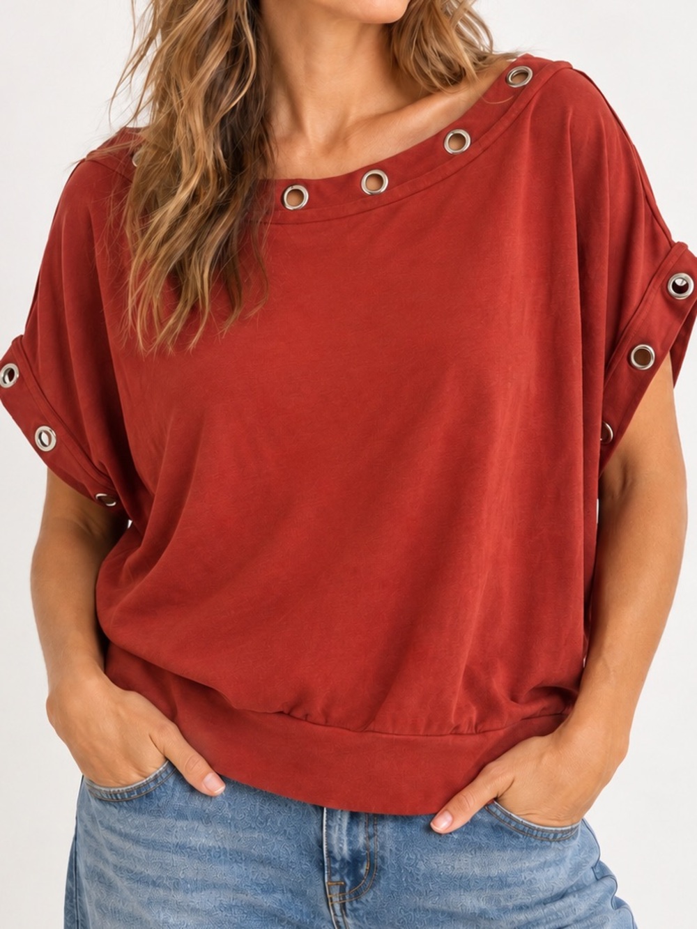 Altar’d State Rust Grommet Boatneck Top XXXL Fall NWT